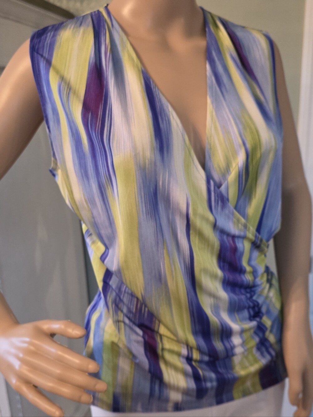 Jones New York Abstract Brushstroke Watercolor Ruched Sleeveless Blouse S NWT